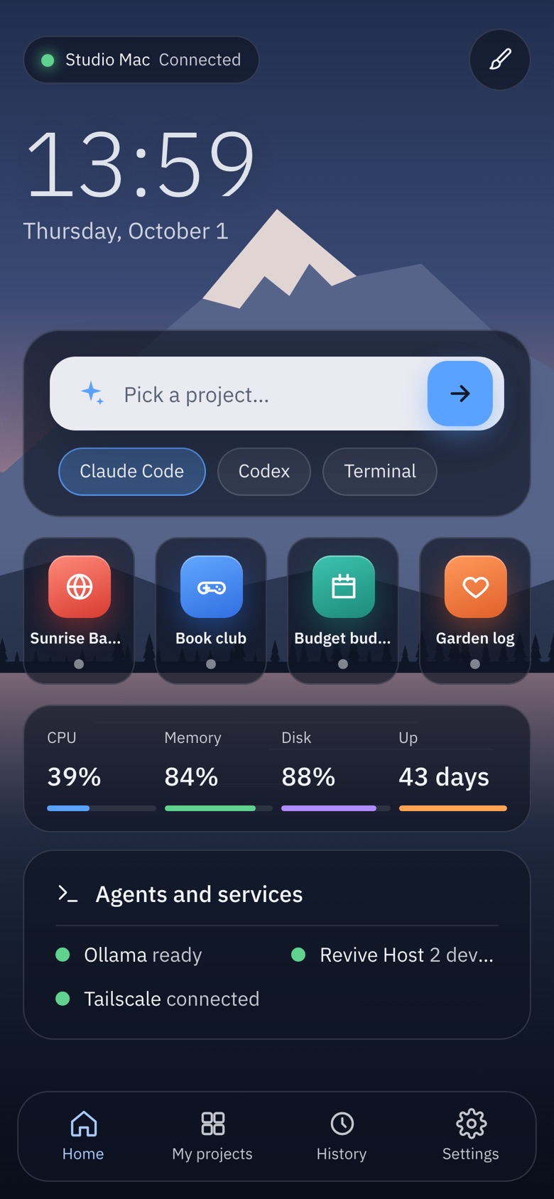 Revive on an iPhone: the same Home, made for a phone.